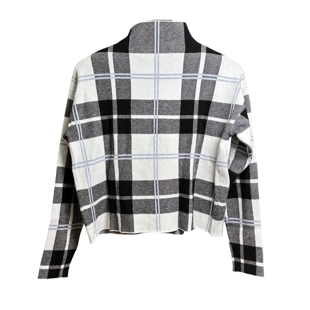 Tahari Cropped Black/White/Blue Plaid Mock Turtleneck Sweater Women’s Size M - Picture 3 of 6